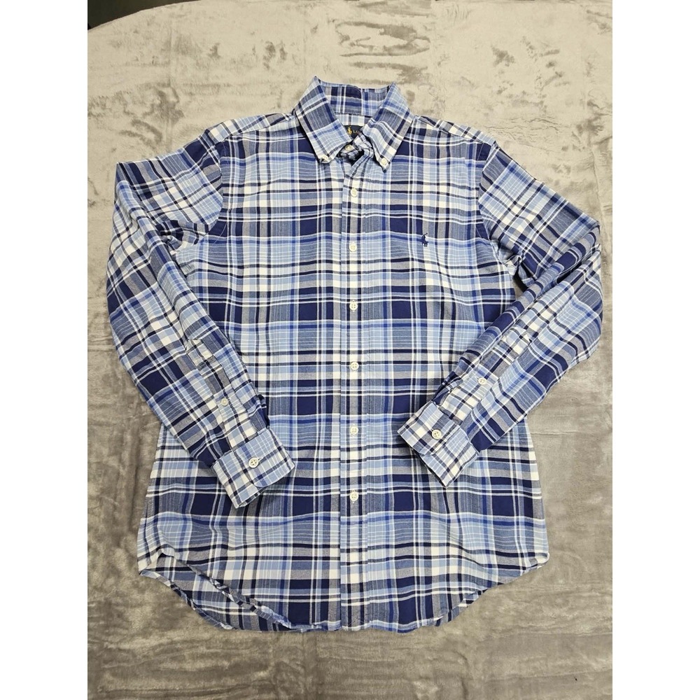 Ralph Lauren Long Sleeve Blue Plaid Button Up Shirt 100% Cotton Men's Small